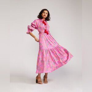 NWT Cynthia Rowley Anibel Printed Boho Cotton Dress Pink Floral Size M $450